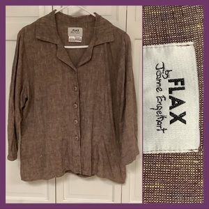 Vintage Jeanne Engelhart FLAX 100% Linen Top w collar + button down 
Lagenlook